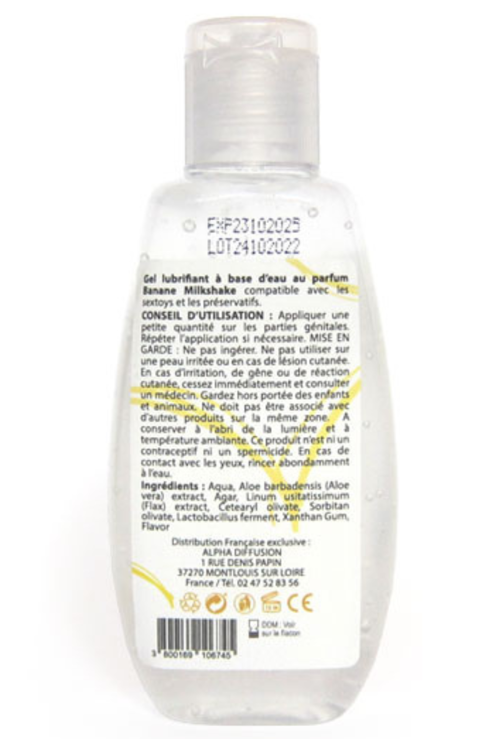 Lubrifiant à base d'eau 100% naturel Banane Milkshake 90 ml - Sezmar