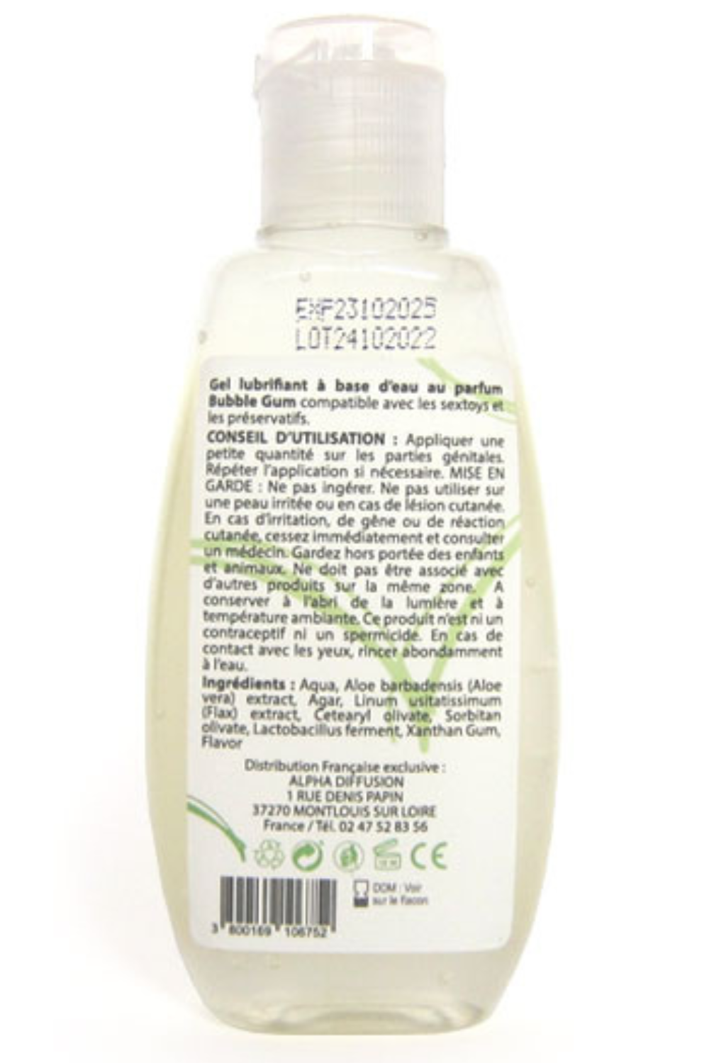 Lubrifiant à base d'eau 100% naturel Bubble Gum 90 ml - Sezmar