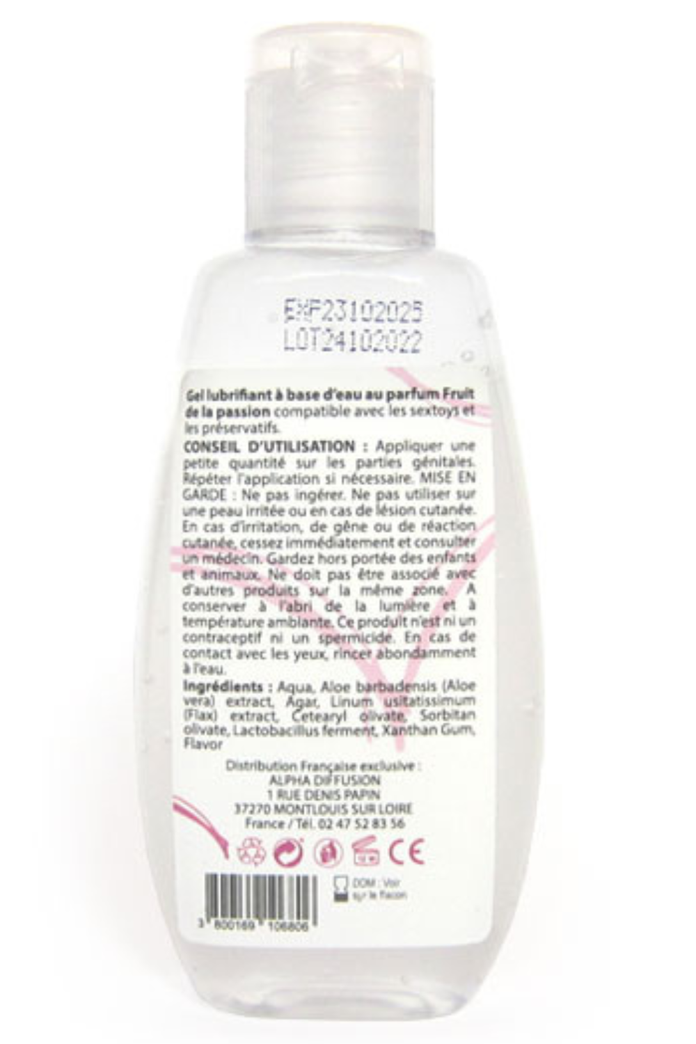 Lubrifiant à base d'eau 100% naturel Fruit de la passion 90ml - Sezmar