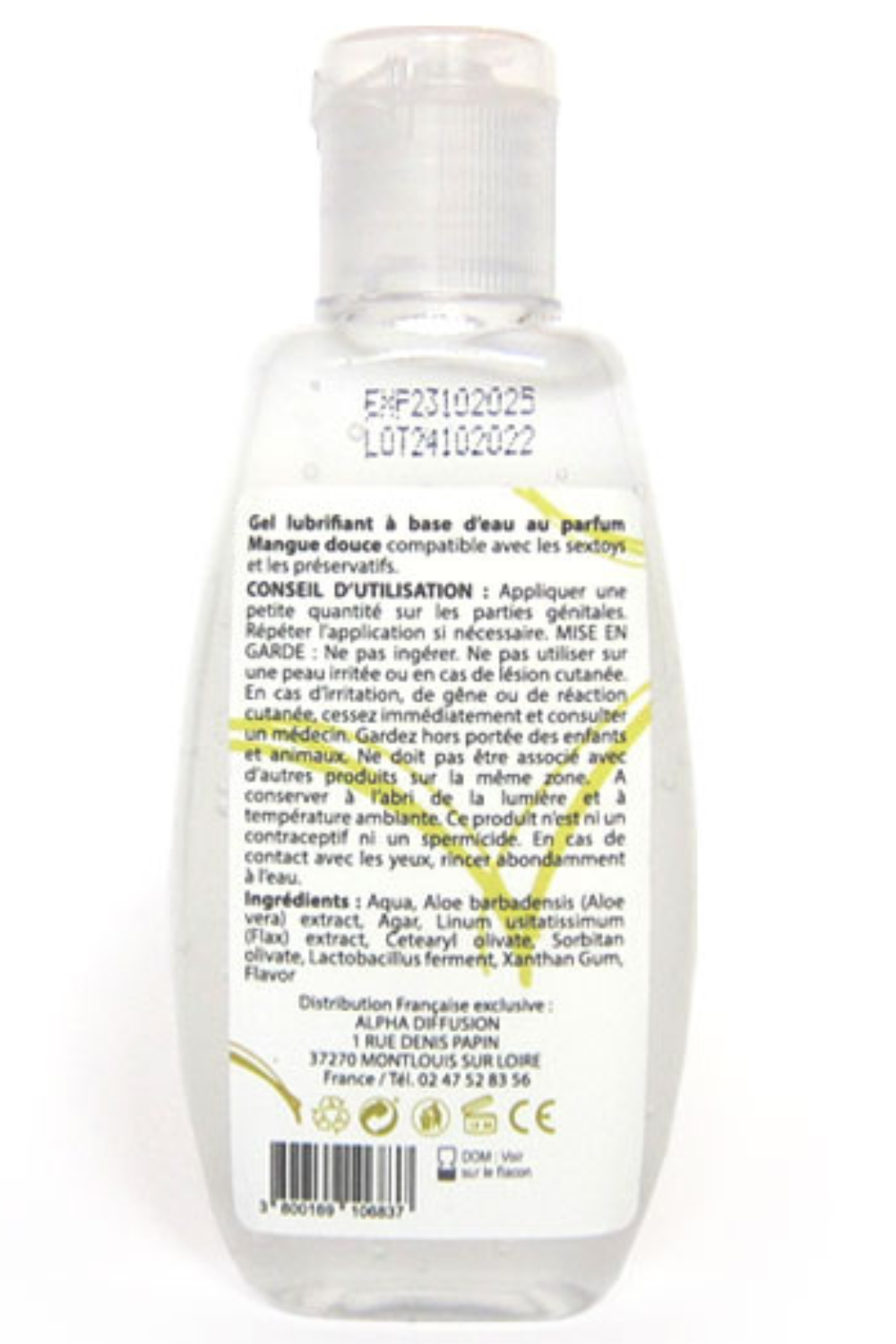 Lubrifiant à base d'eau 100% naturel Mangue Douce 90 ml - Sezmar