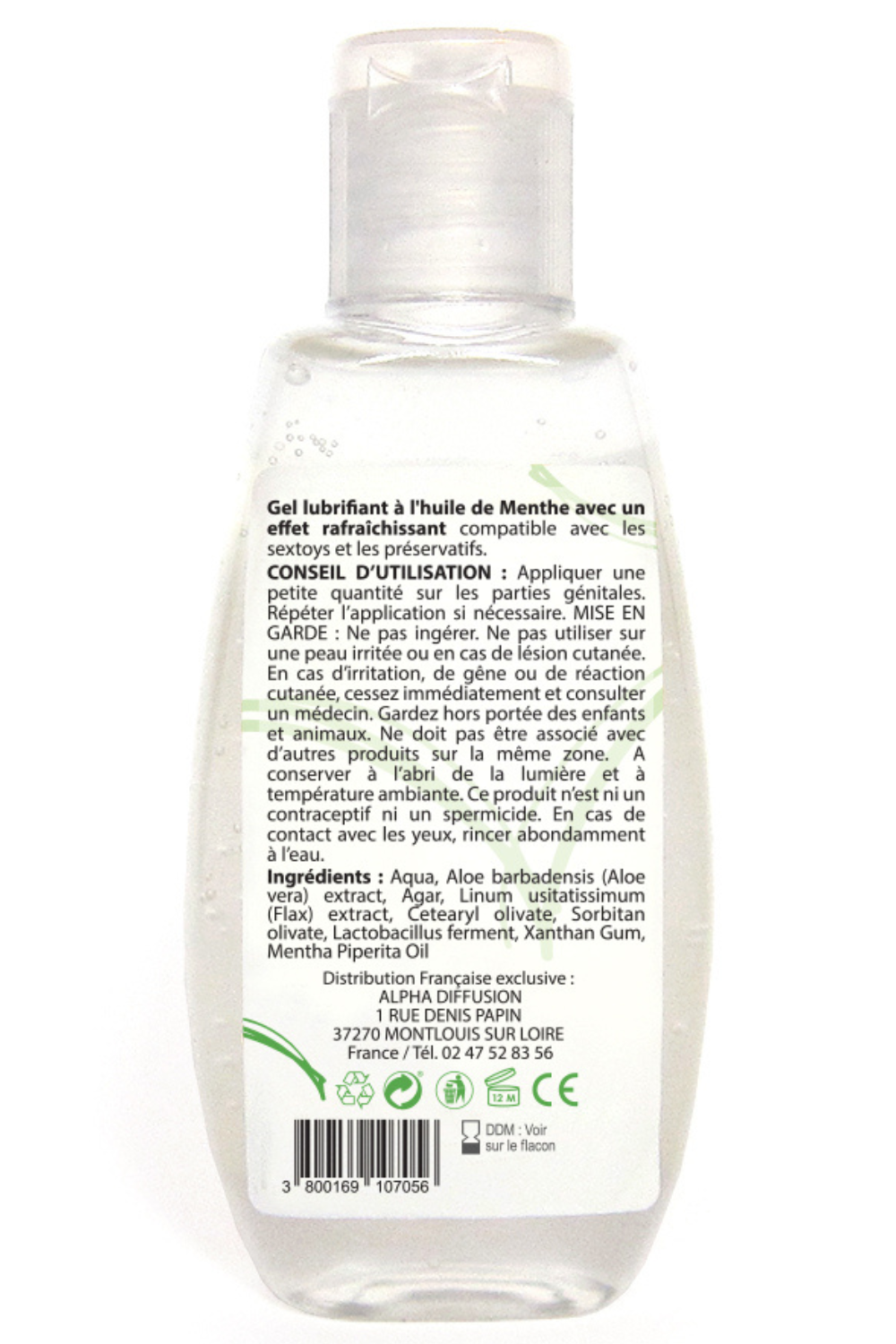 Lubrifiant à base d'eau 100% naturel Menthe poivrée 90 ml - Sezmar