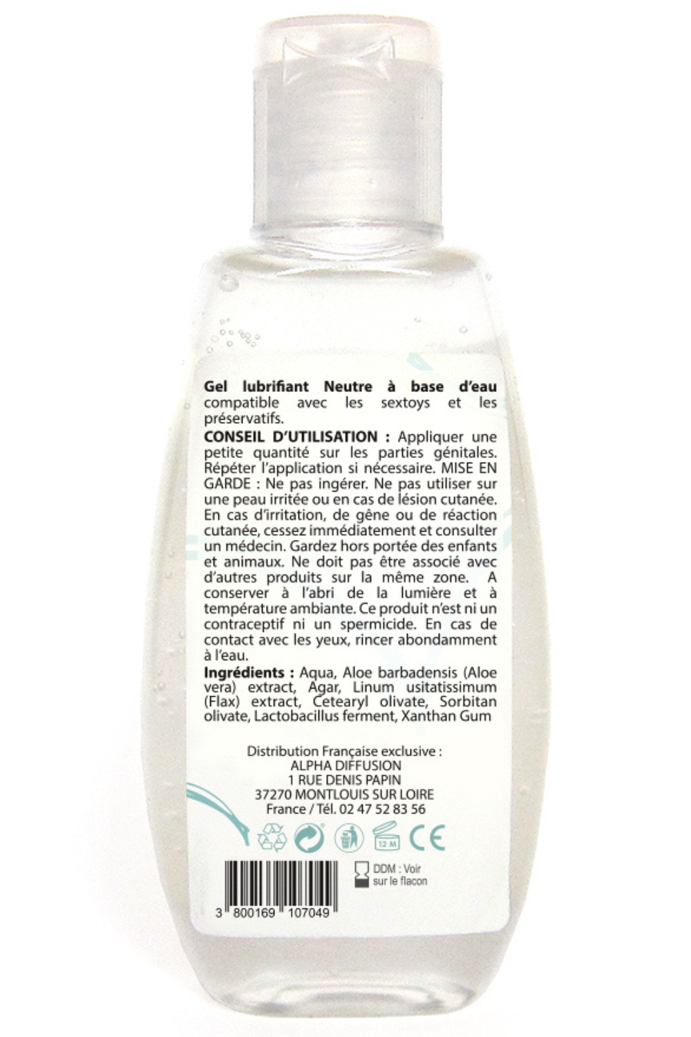 Lubrifiant à base d'eau 100% naturel Neutre 90 ml - Sezmar