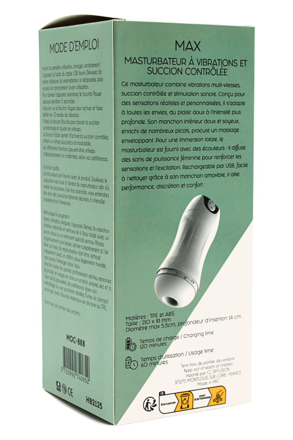 MAX – Masturbateur à Vibrations Succion Contrôlée USB - Coeur Ardent