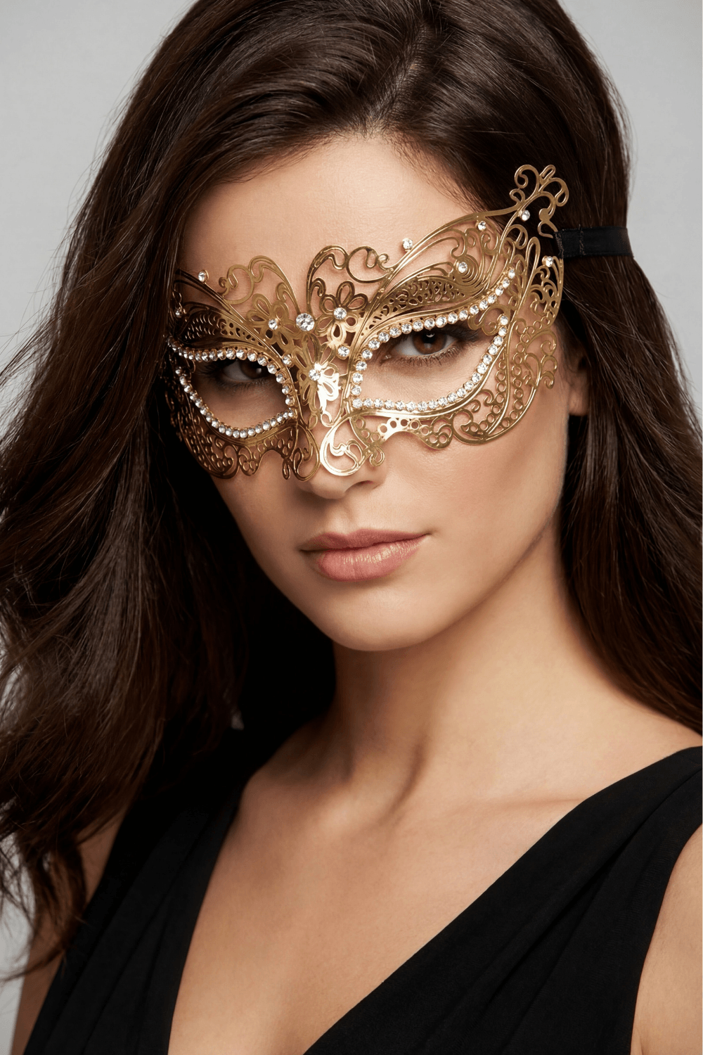 Masque vénitien Alba rigide doré avec strass - Be Lily Accessories