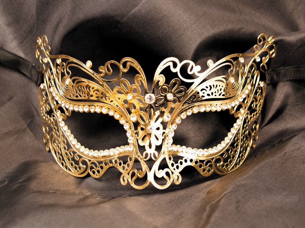Masque vénitien Alba rigide doré avec strass - Be Lily Accessories