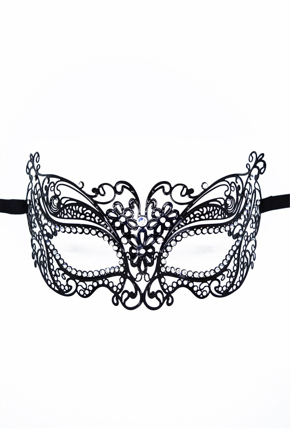 Masque vénitien Alba rigide noir avec strass - Be Lily Accessories