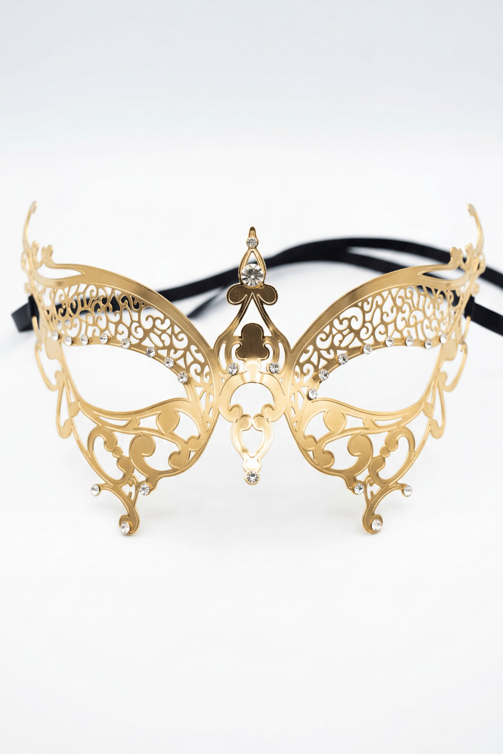 Masque vénitien Alida rigide doré avec strass - Be Lily Accessories