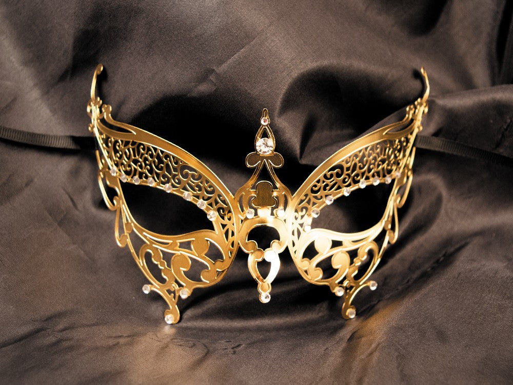 Masque vénitien Alida rigide doré avec strass - Be Lily Accessories