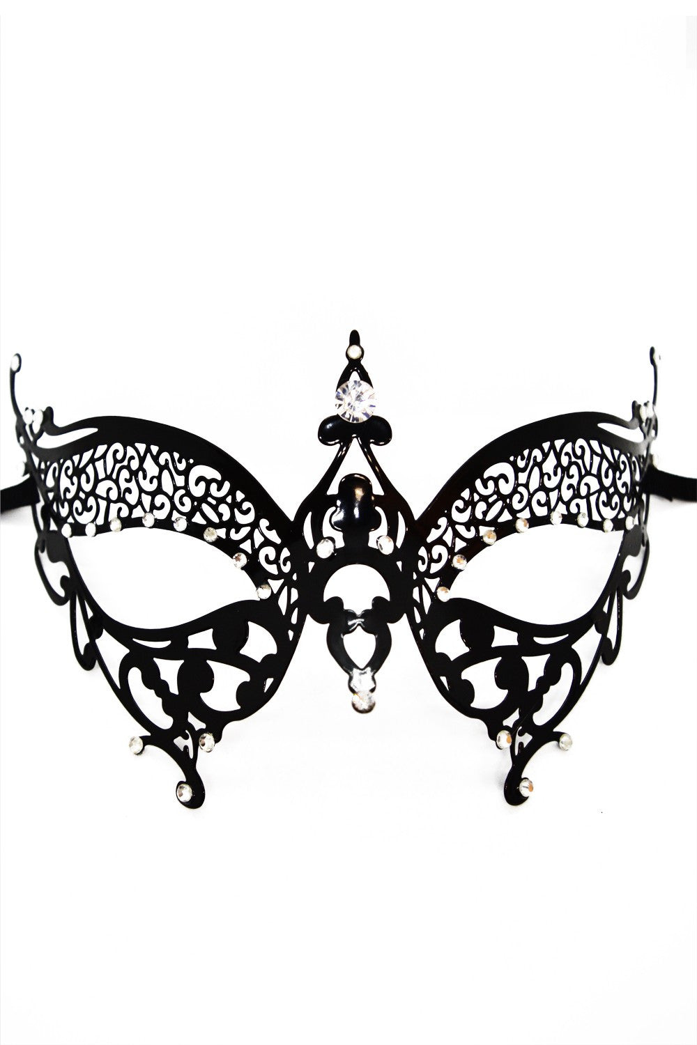 Masque vénitien Alida rigide noir avec strass - Be Lyli Accessories