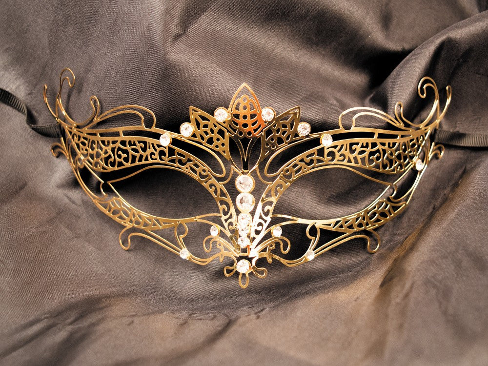 Masque vénitien Asia rigide doré avec strass - Be Lily Accessories