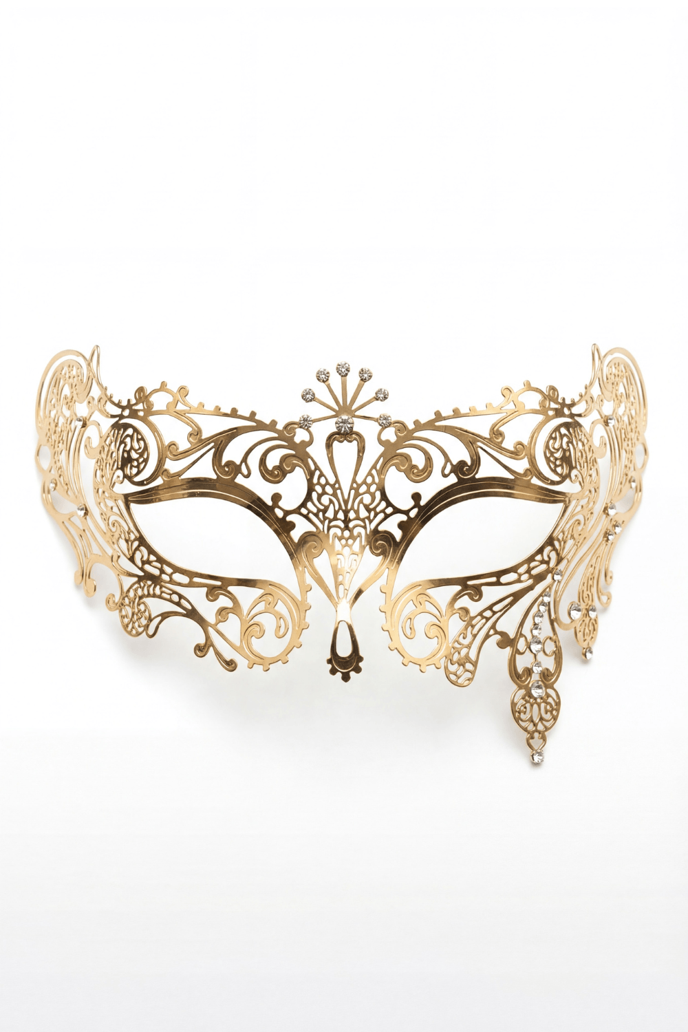 Masque vénitien Bianca rigide doré avec strass - Be Lily Accessories