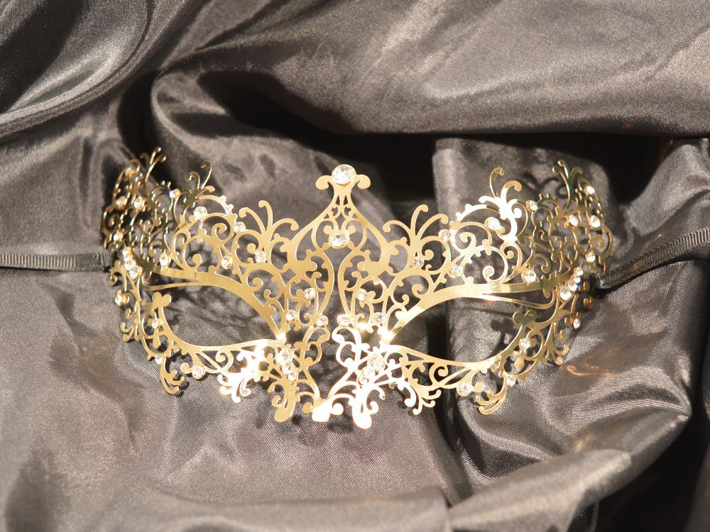 Masque vénitien Chiara rigide doré avec strass - Be Lily Accessories