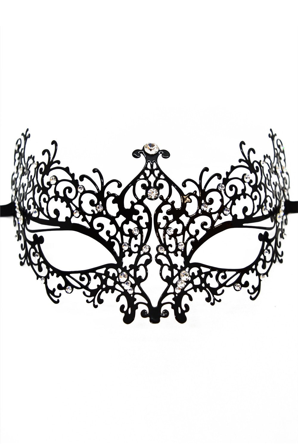 Masque vénitien Chiara rigide noir avec strass - Be Lily Accessories