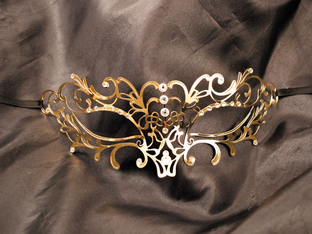 Masque vénitien Elena rigide doré avec strass - Be Lily Accessories
