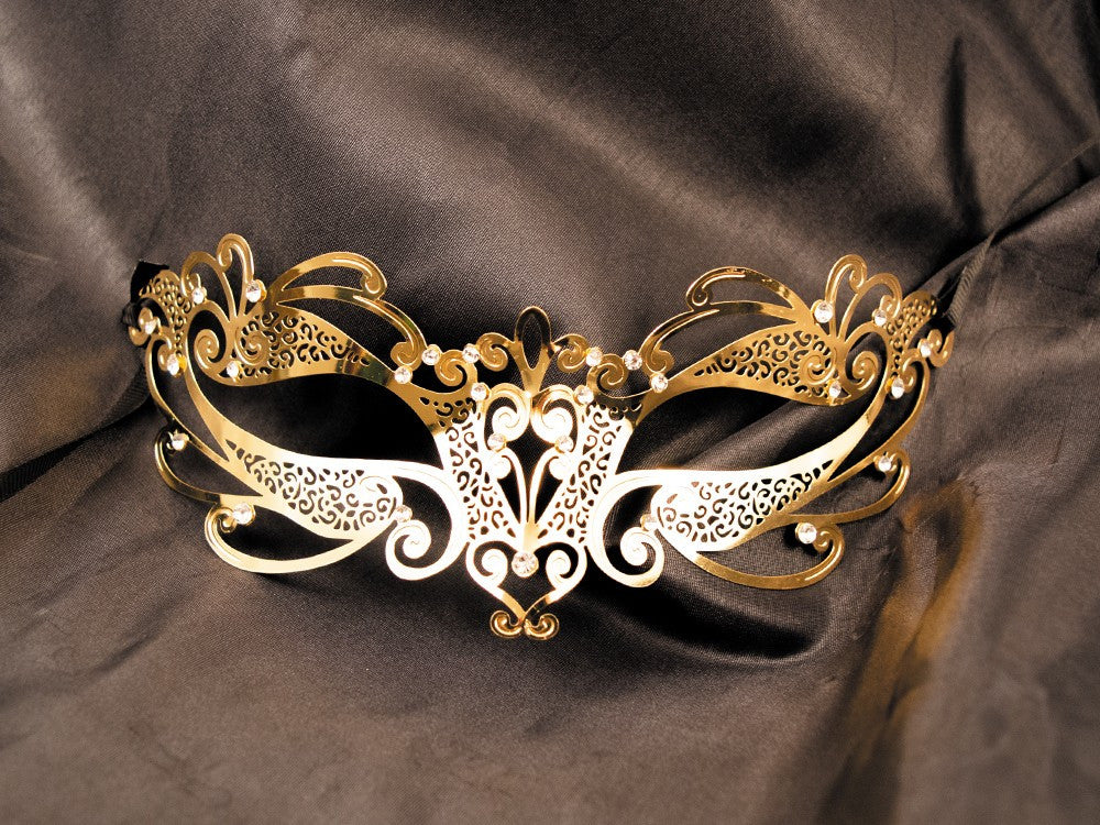 Masque vénitien Gaia rigide doré avec strass - Be Lily Accessories
