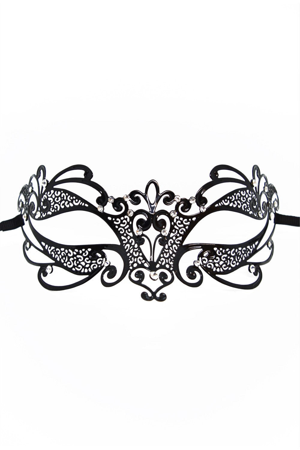Masque vénitien Gaia rigide noir avec strass - Be Lily Accessories