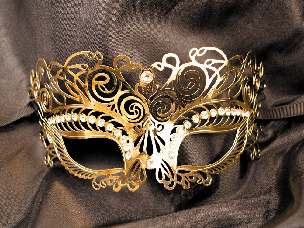 Masque vénitien Giulia rigide doré avec strass - Be Lily Accessories