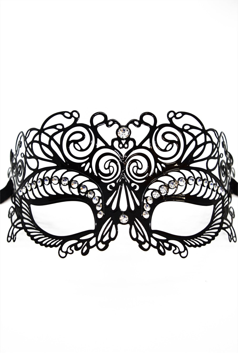Masque vénitien Giulia rigide noir avec strass - Be Lily Accessories