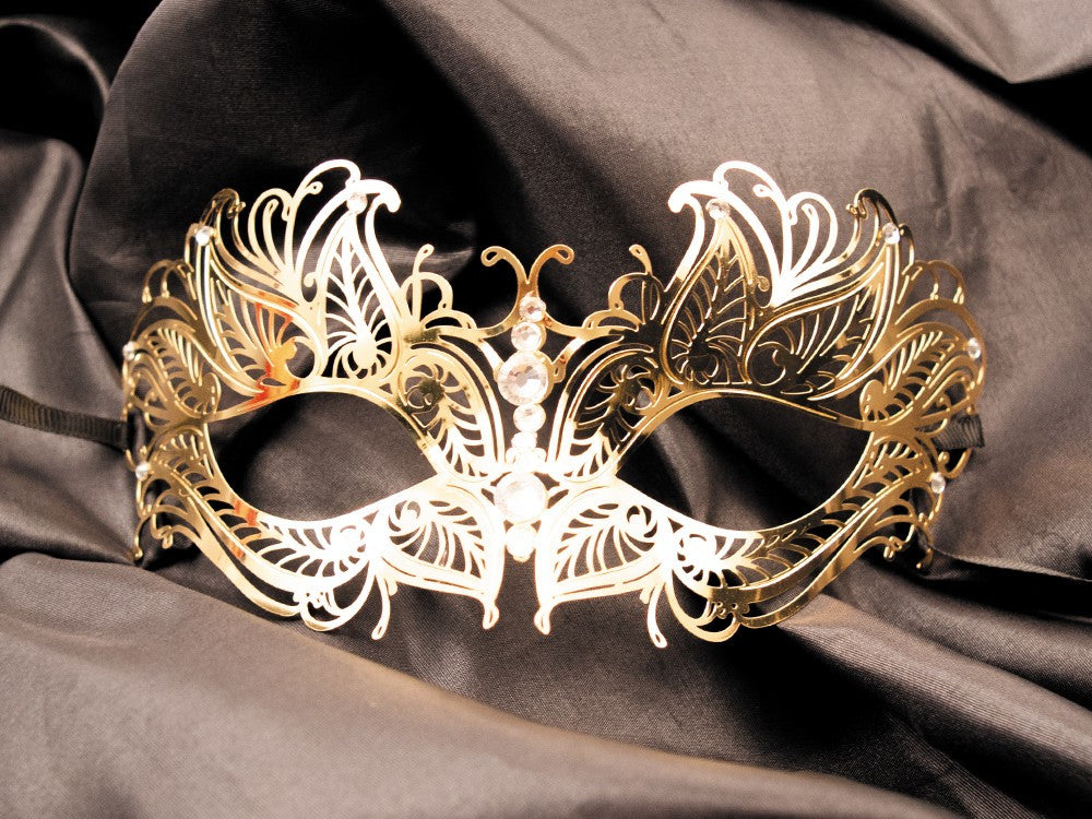 Masque vénitien Greta rigide doré avec strass Masque vénitien Greta rigide doré avec strass - Be Lily Accessories