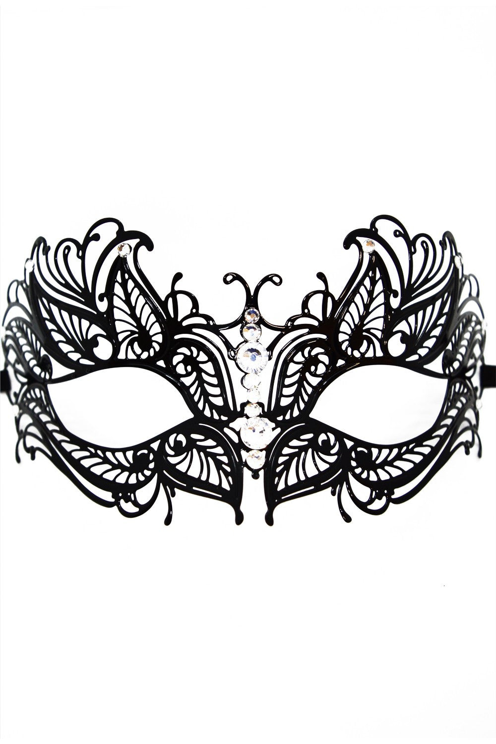 Masque vénitien Greta rigide noir avec strass - Be Lily Accessories
