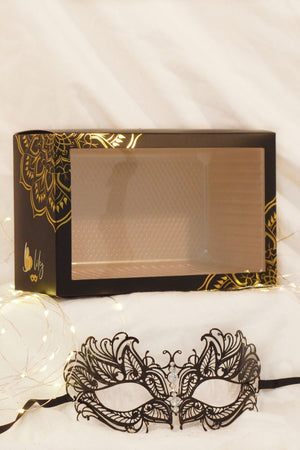 Masque vénitien Greta rigide noir avec strass - Be Lily Accessories
