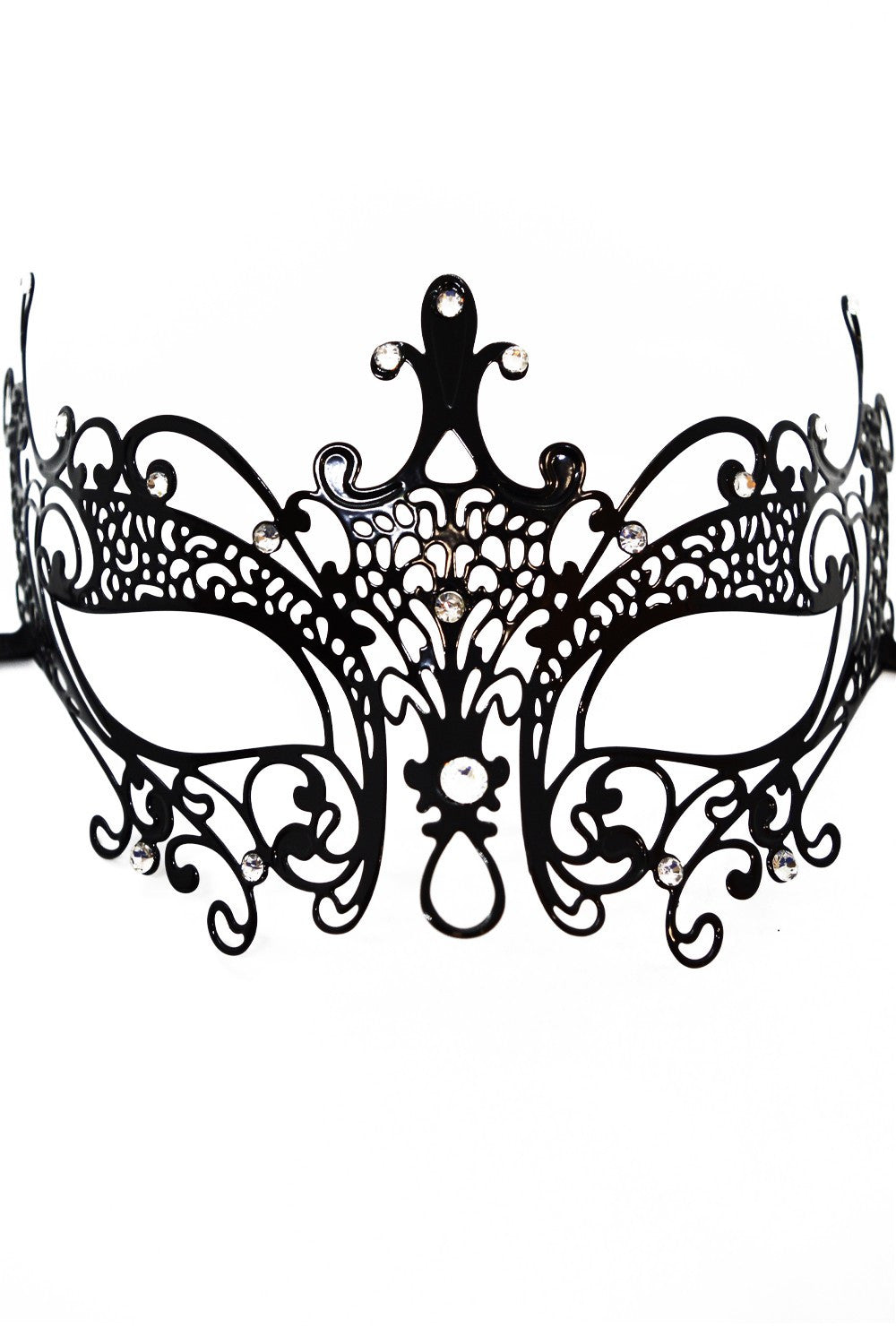 Masque vénitien Lucia rigide noir avec strass - Be Lily Accessories