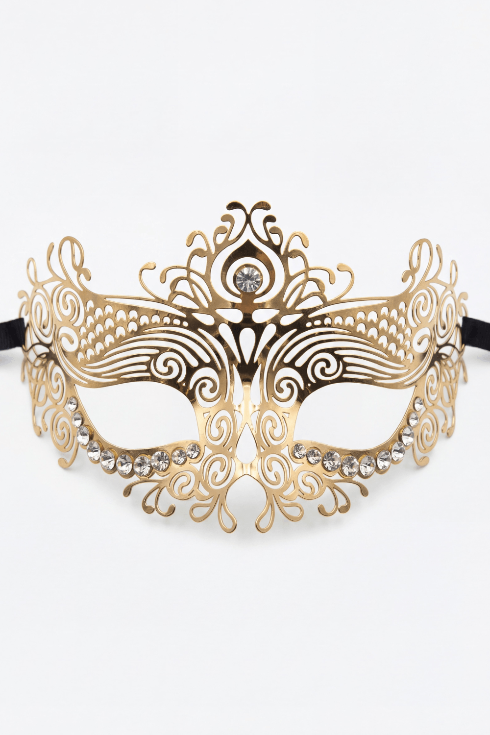 Masque vénitien Ornella rigide doré avec strass - Be Lily Accessories