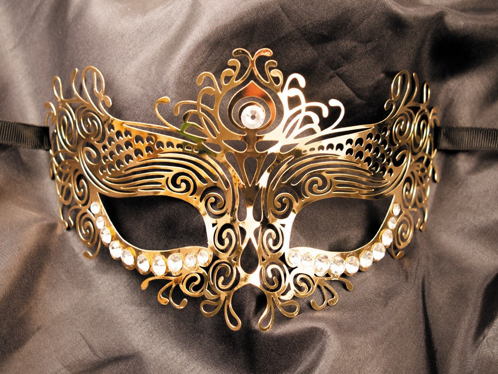 Masque vénitien Ornella rigide doré avec strass - Be Lily Accessories