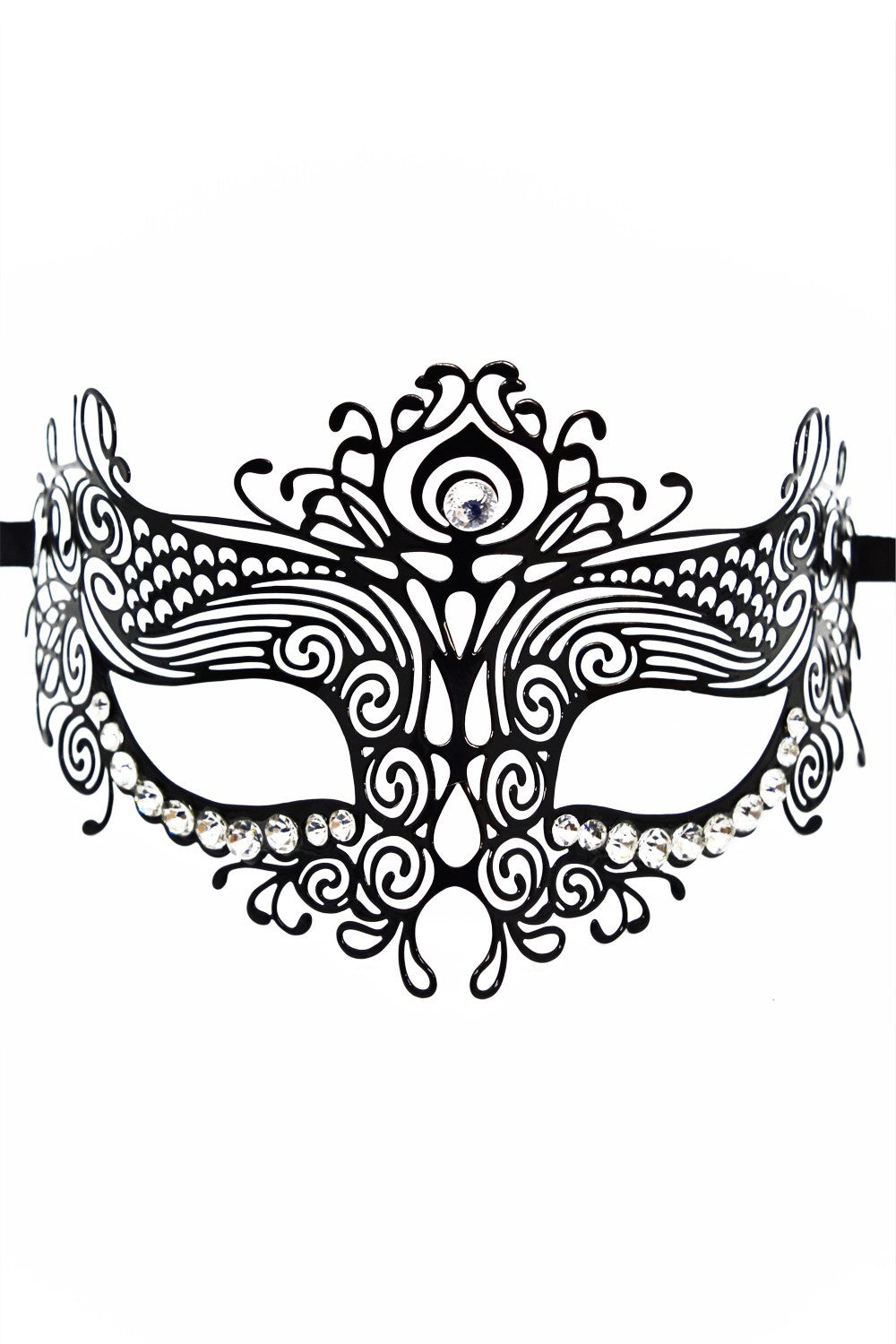 Masque vénitien Ornella rigide noir avec strass - Be Lily Accessories