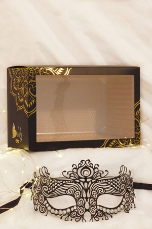 Masque vénitien Ornella rigide noir avec strass - Be Lily Accessories