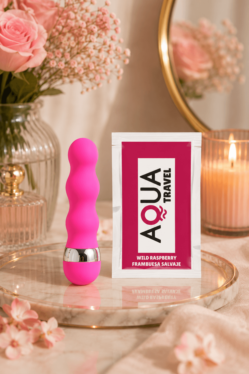 Mini Vibromasseur rose ondulés Pocket Pleasure 1 dosette de lubrifiant - Pocket Pleasure