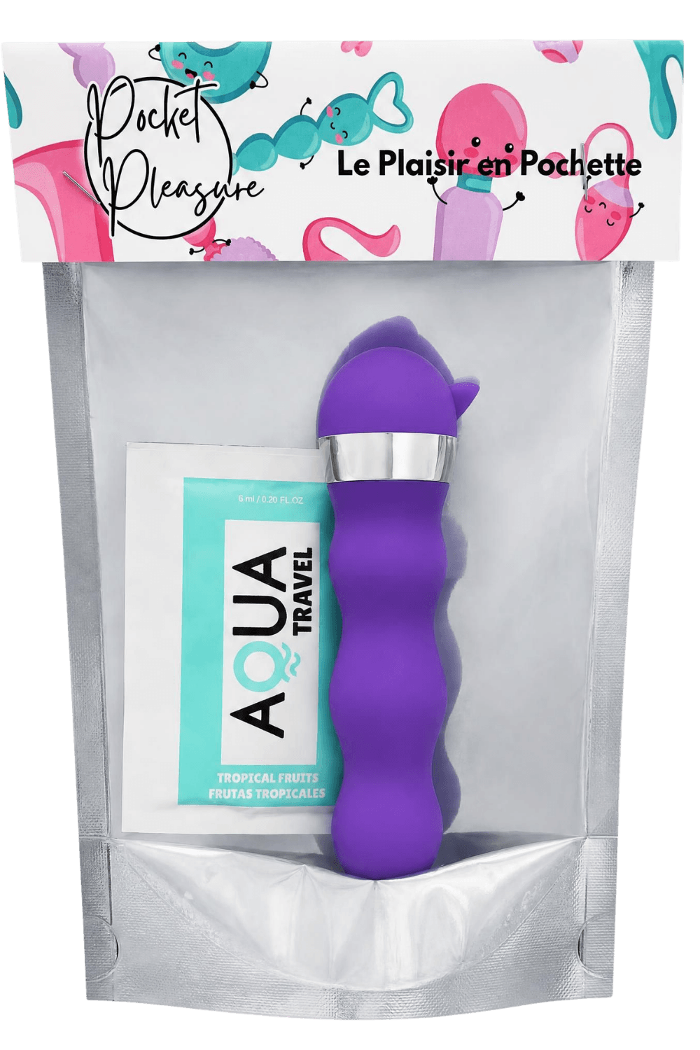Mini Vibromasseur violet ondulés Pocket Pleasure 1 dosette de lubrifiant - Pocket Pleasure