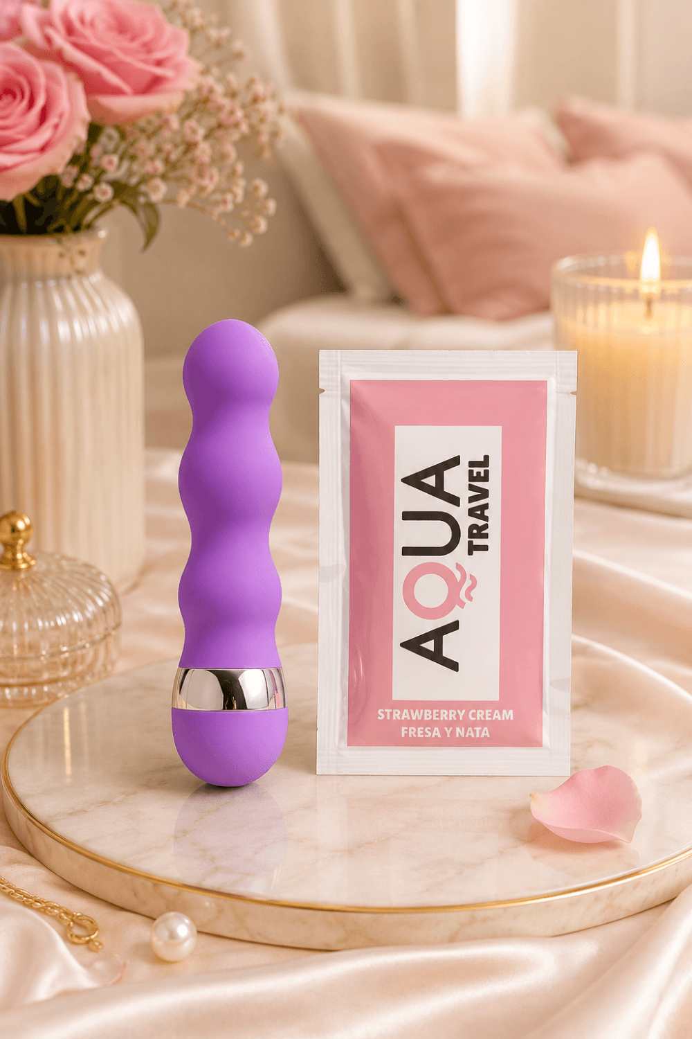 Mini Vibromasseur violet ondulés Pocket Pleasure 1 dosette de lubrifiant - Pocket Pleasure