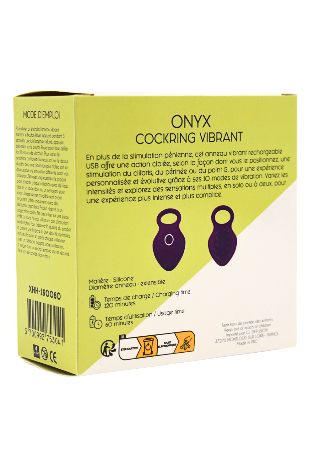 ONYX – Cockring Vibrant Rechargeable USB - Coeur Ardent