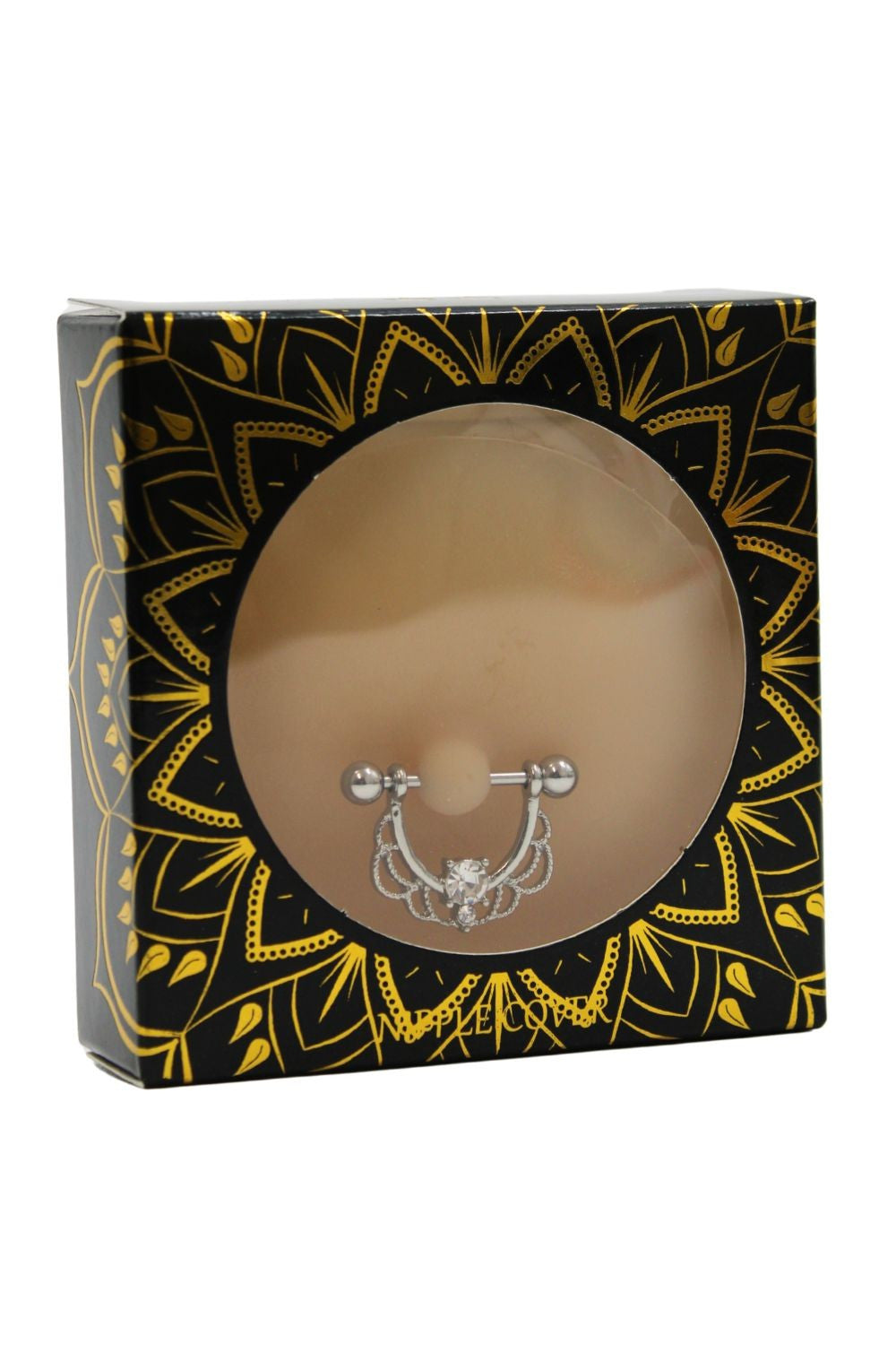 Paire de cache-tétons ornés d’un piercing barre en demi-anneau avec strass, pour peau claire - Be Lily Accessories