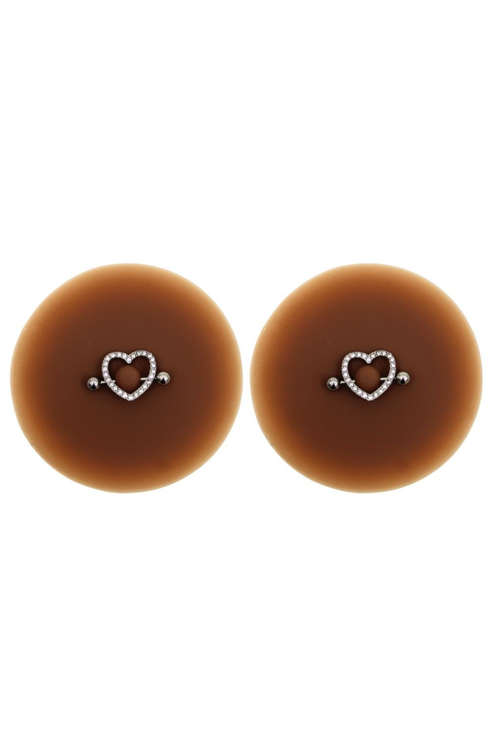 Paire de cache-tétons piercing barre coeur faux diamant peau foncée - Be Lily Accessories