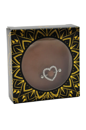 Paire de cache-tétons piercing barre coeur faux diamant peau foncée - Be Lily Accessories