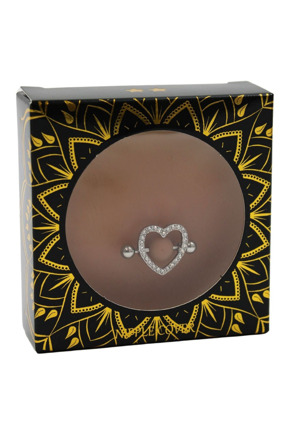 Paire de cache-tétons piercing barre coeur faux diamant peau métisse - Be Lily Accessories
