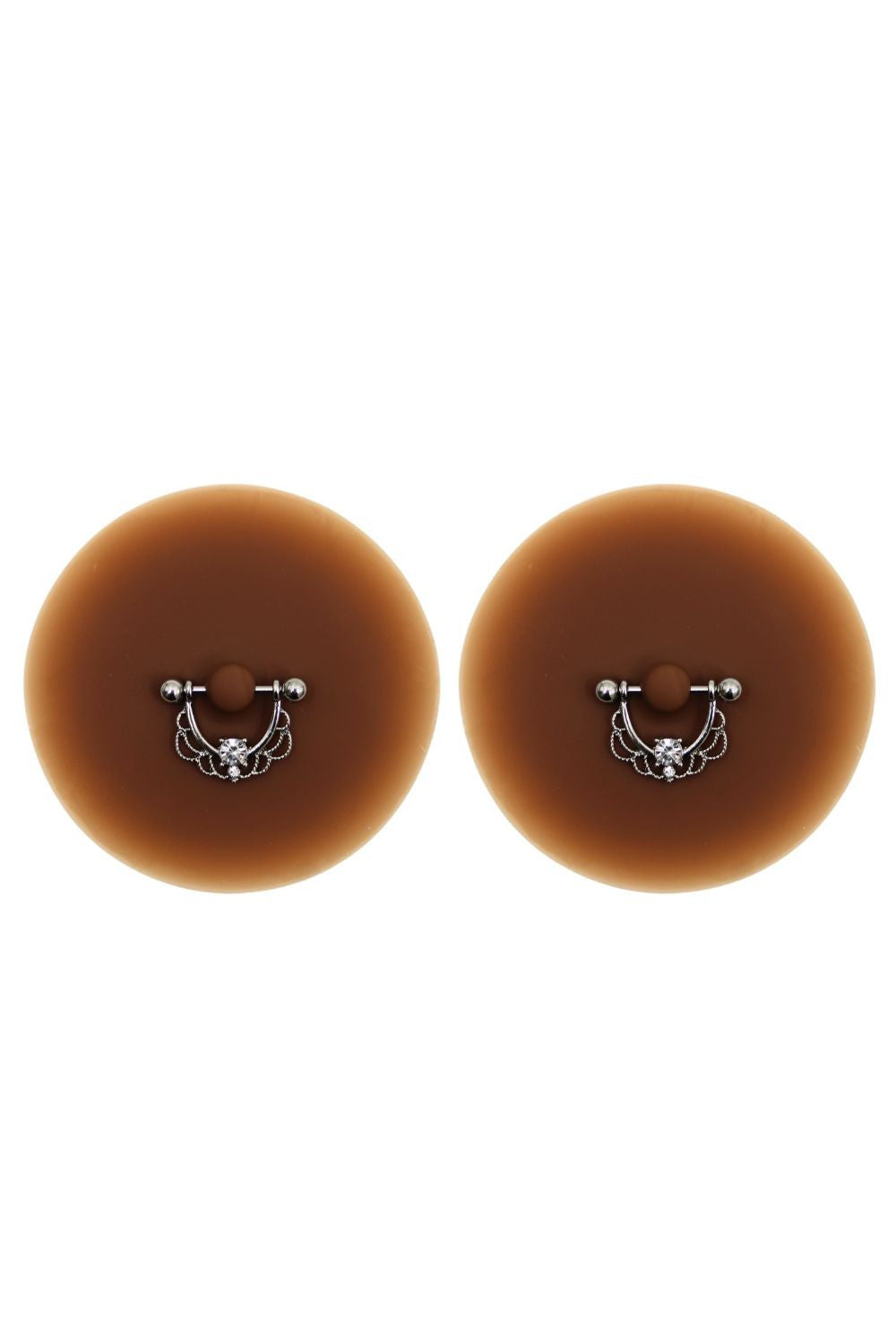 Paire de cache-tétons piercing barre demi-anneau faux diamant peau foncée - Be Lily Accessories
