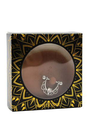 Paire de cache-tétons piercing barre demi-anneau faux diamant peau foncée - Be Lily Accessories