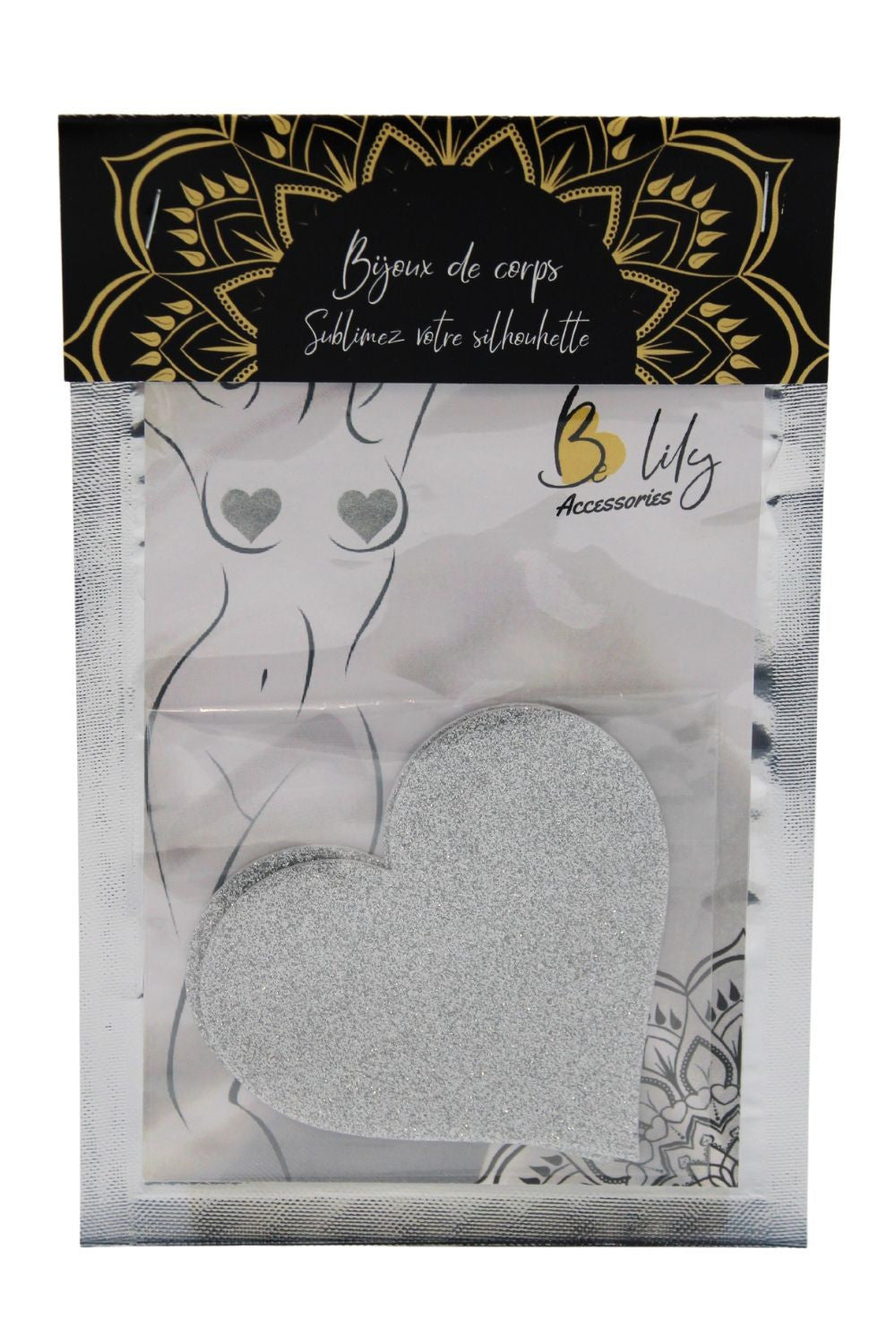 Paire de cache tétons adhésifs cœur pailleté blanc - Be Lily Accessories
