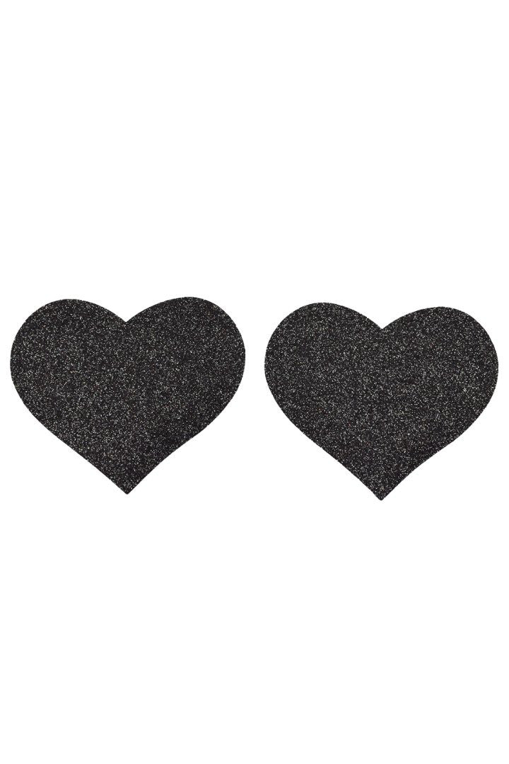 Paire de cache tétons adhésifs coeur pailleté noir - Be Lily Accessories