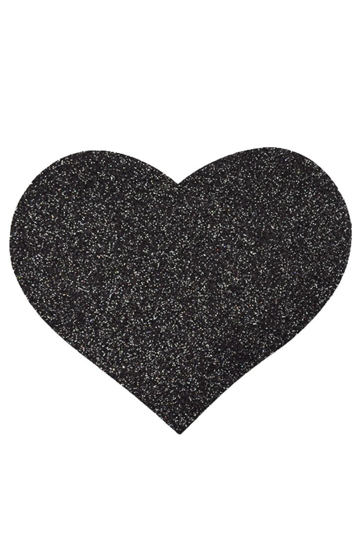 Paire de cache tétons adhésifs coeur pailleté noir - Be Lily Accessories