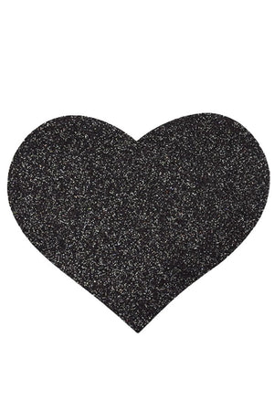 Paire de cache tétons adhésifs coeur pailleté noir - Be Lily Accessories