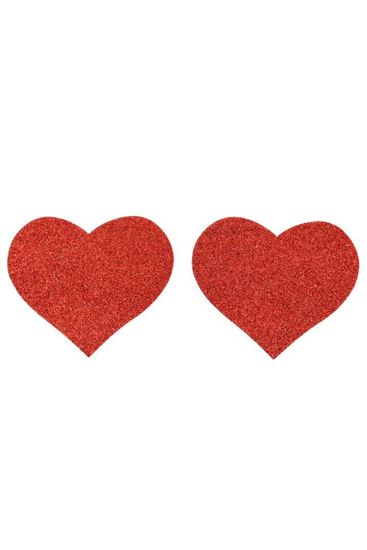 Paire de cache tétons adhésifs coeur pailleté rouge - Be Lily Accessories