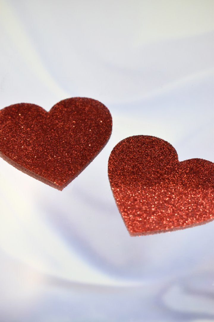 Paire de cache tétons adhésifs coeur pailleté rouge - Be Lily Accessories