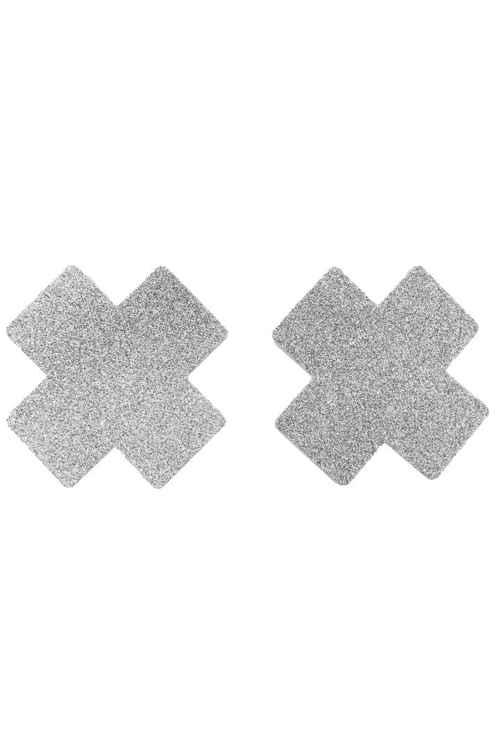 Paire de cache tétons adhésifs croix pailletée blanc - Be Lily Accessories