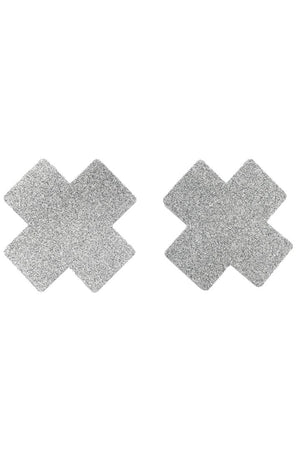 Paire de cache tétons adhésifs croix pailletée blanc - Be Lily Accessories