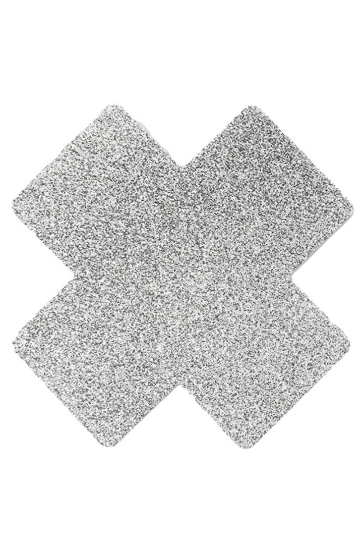Paire de cache tétons adhésifs croix pailletée blanc - Be Lily Accessories