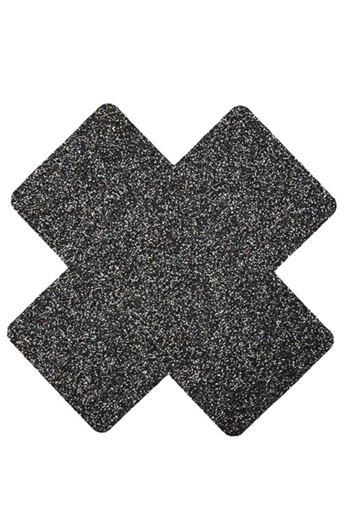 Paire de cache tétons adhésifs croix pailletée noir - Be Lily Accessories